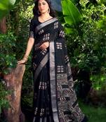 Traditional printed slub silk zari border saree