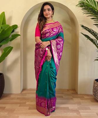 Teal art silk  woven saree 2