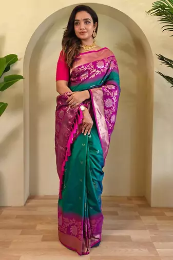 Teal art silk  woven saree
