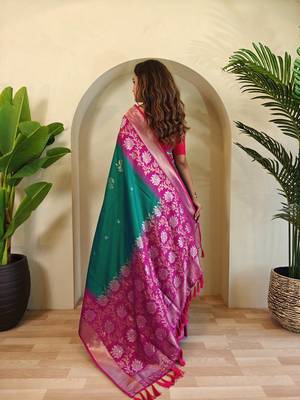 Teal art silk  woven saree 3