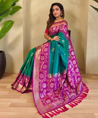 Teal art silk  woven saree 4