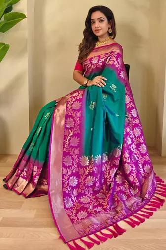 Teal art silk  woven saree