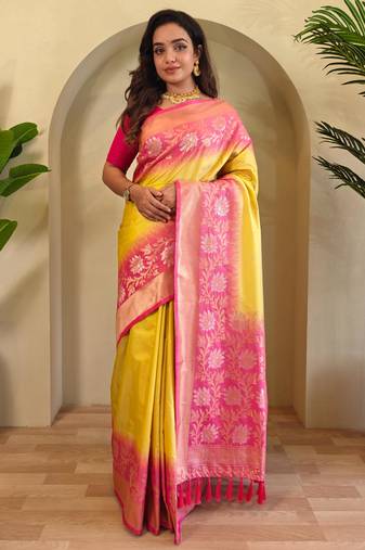 Yellow art silk  woven saree