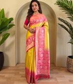 Yellow art silk  woven saree