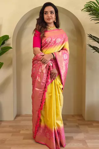 Yellow art silk  woven saree