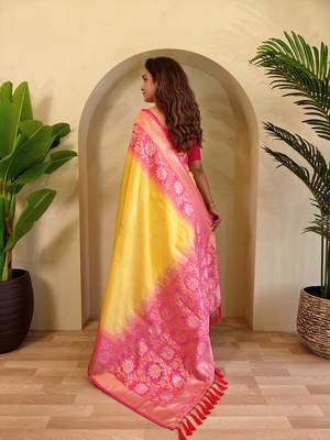 Yellow art silk  woven saree 3