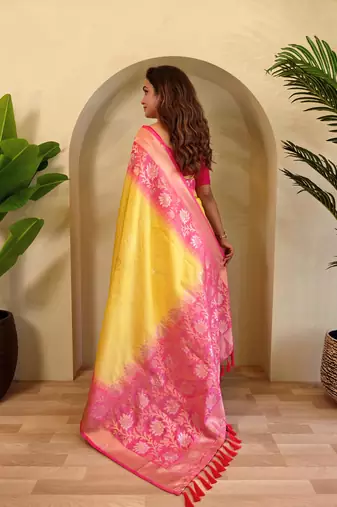 Yellow art silk  woven saree