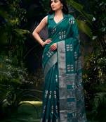 Traditional printed slub silk zari border saree
