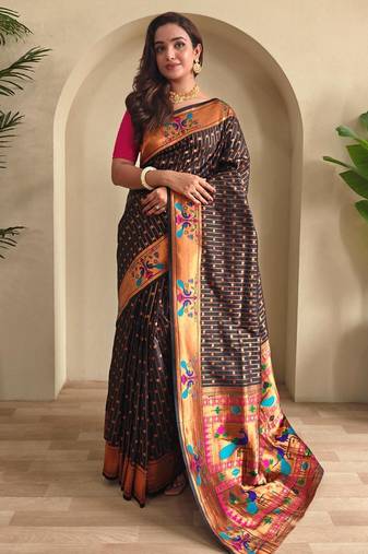 Black art silk  woven saree