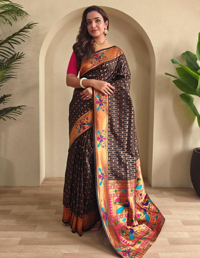 Black art silk  woven saree