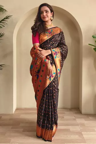 Black art silk  woven saree
