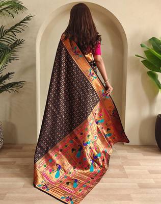 Black art silk  woven saree 3