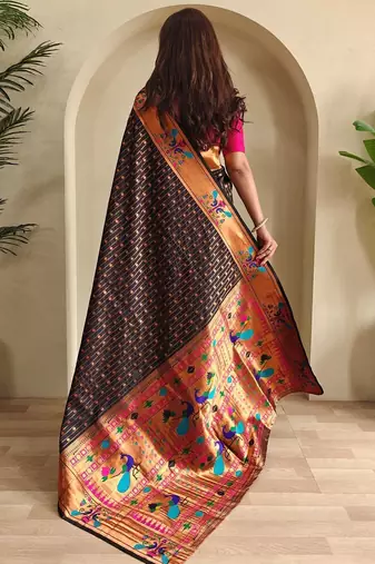 Black art silk  woven saree