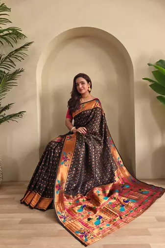 Black art silk  woven saree