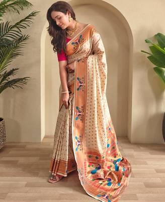 Cream art silk  woven saree 2