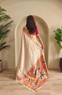 Cream art silk  woven saree 3
