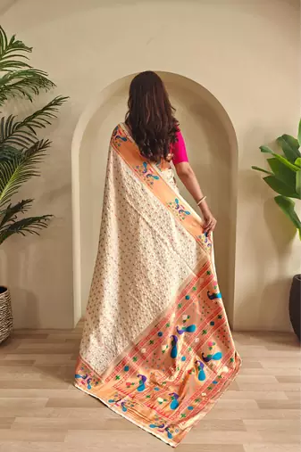 Cream art silk  woven saree