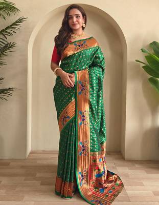 Green art silk  woven saree 1
