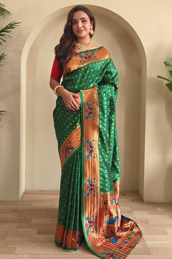 Green art silk  woven saree