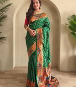 Green art silk  woven saree