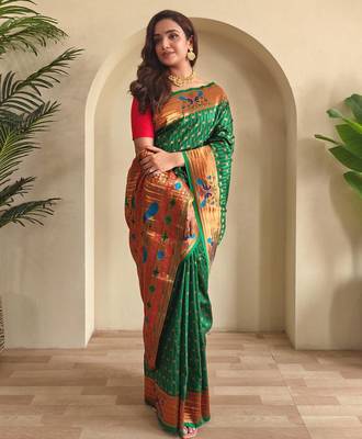 Green art silk  woven saree 2