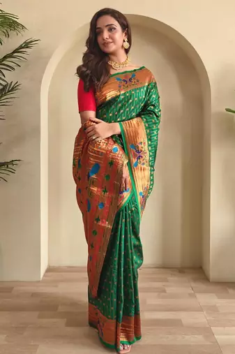 Green art silk  woven saree