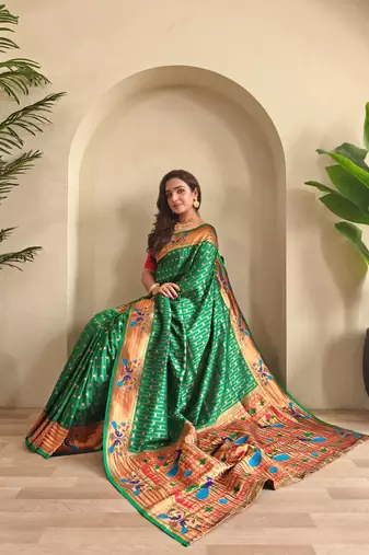 Green art silk  woven saree