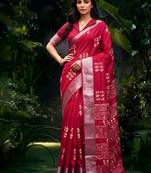 Traditional printed slub silk zari border saree