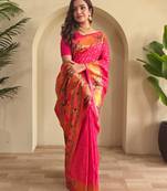 Hot pink art silk  woven saree