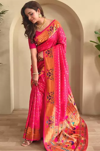 Hot pink art silk  woven saree