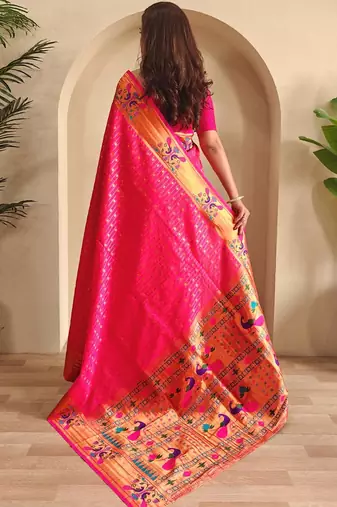 Hot pink art silk  woven saree