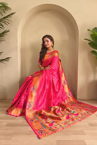 Hot pink art silk  woven saree