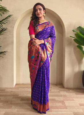 Purple art silk  woven saree 1