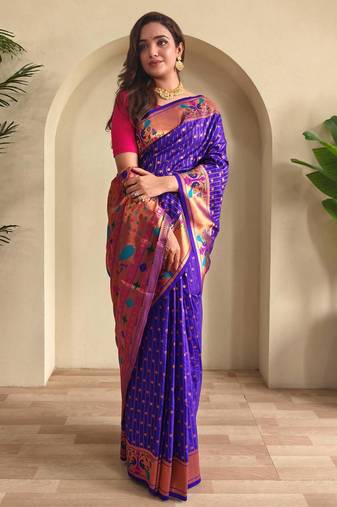 Purple art silk  woven saree