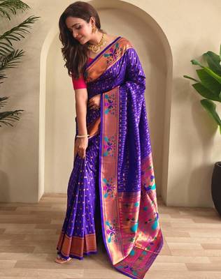 Purple art silk  woven saree 2