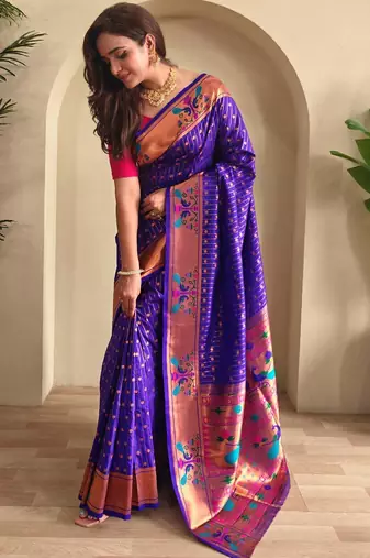 Purple art silk  woven saree