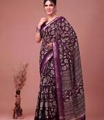 Printed slub silk saree with zari border