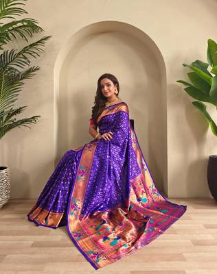 Purple art silk  woven saree 4