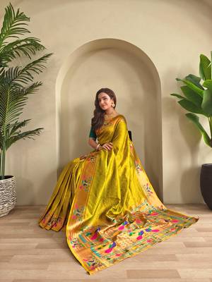 Mehendi art silk  woven saree 3