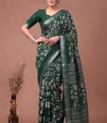 Printed slub silk saree with zari border