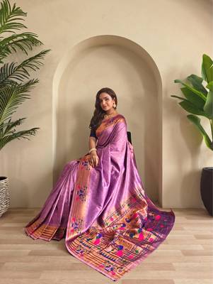 Onion pink art silk  woven saree 4