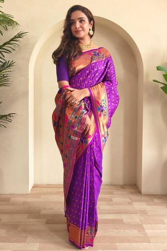 Purple art silk  woven saree