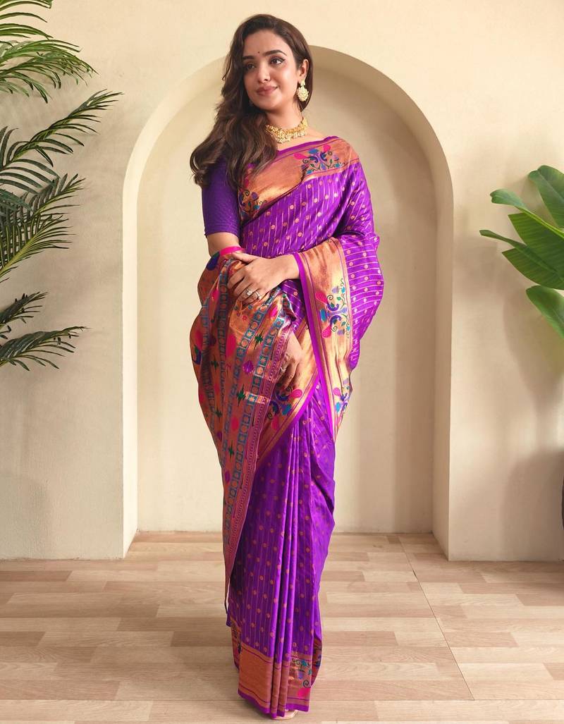 Purple art silk  woven saree