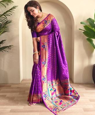 Purple art silk  woven saree 2