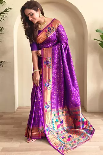 Purple art silk  woven saree