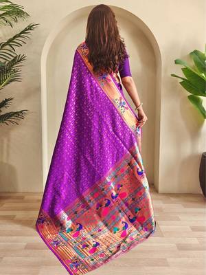 Purple art silk  woven saree 3