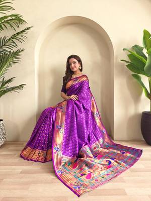 Purple art silk  woven saree 4