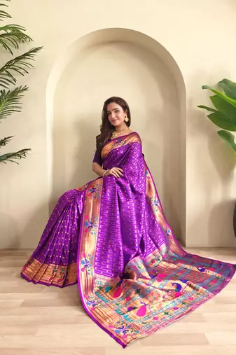 Purple art silk  woven saree