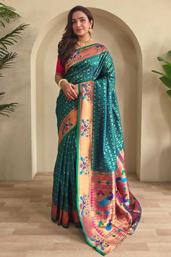 Teal art silk  woven saree