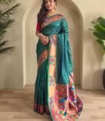 Teal art silk  woven saree